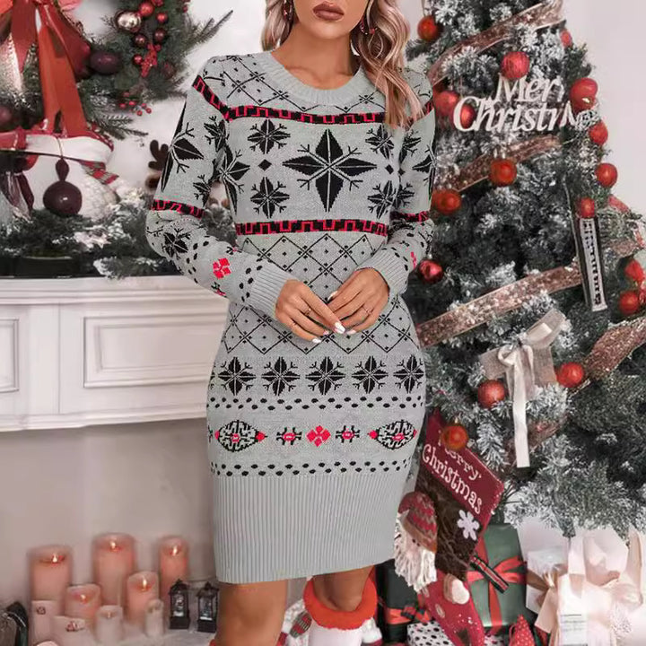 Damen Strickkleid mit festlichem Norweger-Muster und modernem Schnitt Drune