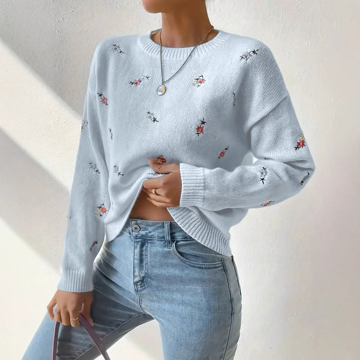 Damen festlicher Pulli mit floralen Stickereien und lässigem Schnitt Drune