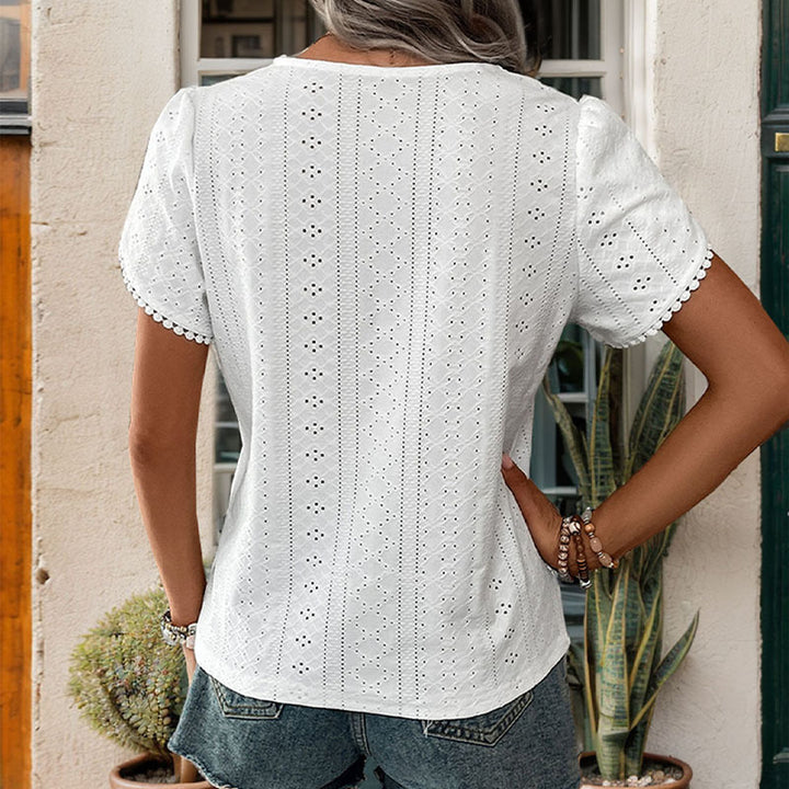 Damen luftiges Blusenshirt mit dekorativem Lochmuster Drune