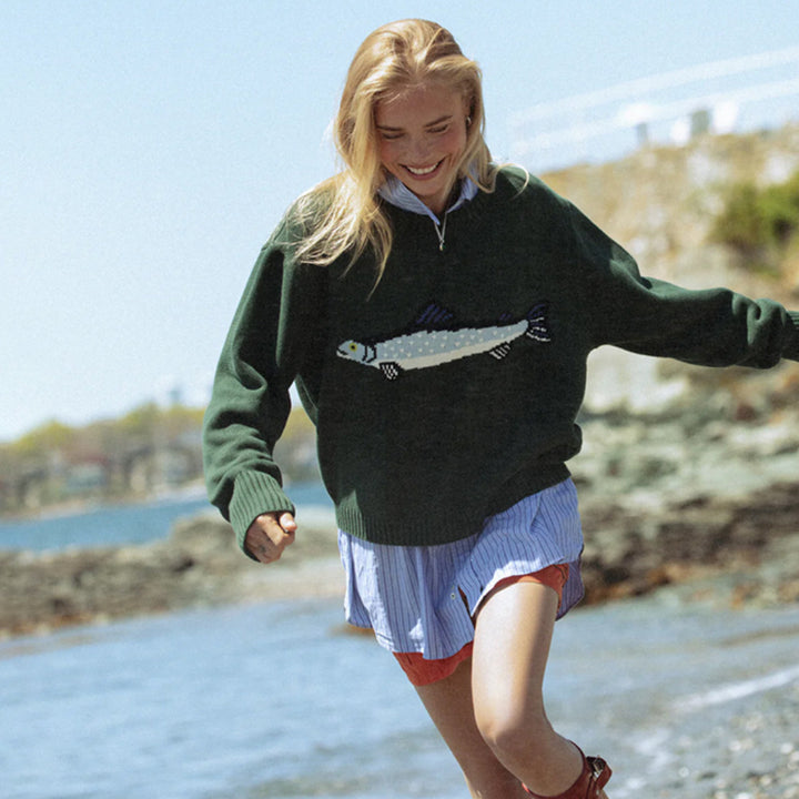 Damen Sweatshirt mit einzigartiger Fischnäherei Drune