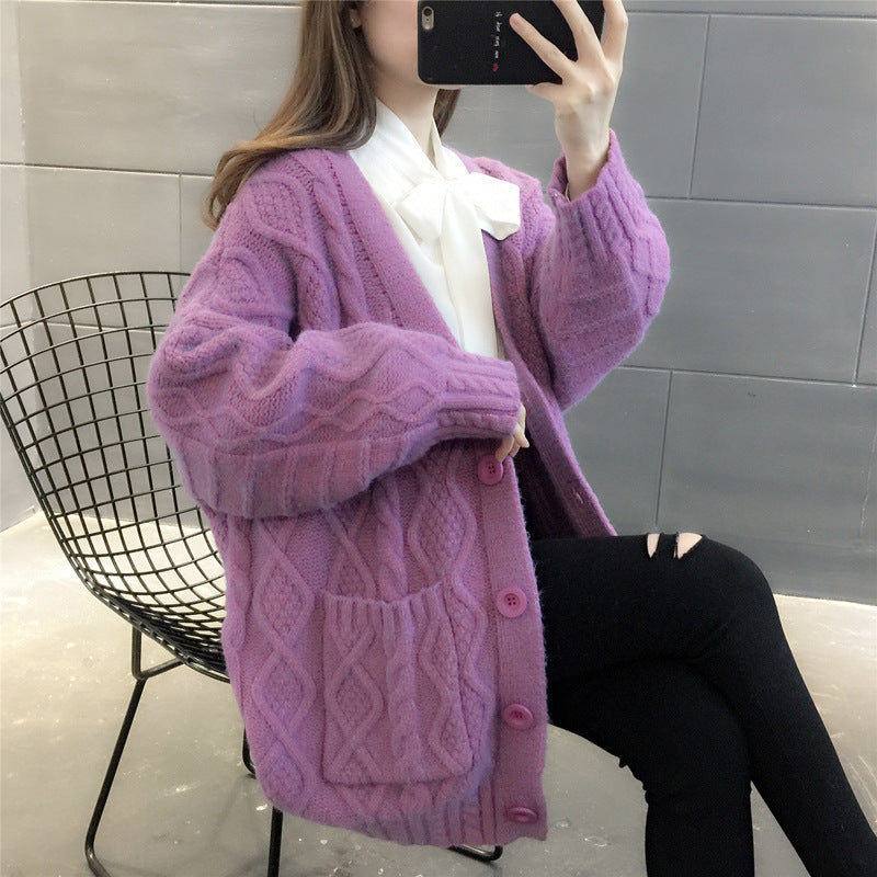 Damen Wabenstrick Oversized Cardigan mit Taschen und Knopfdetail Drune