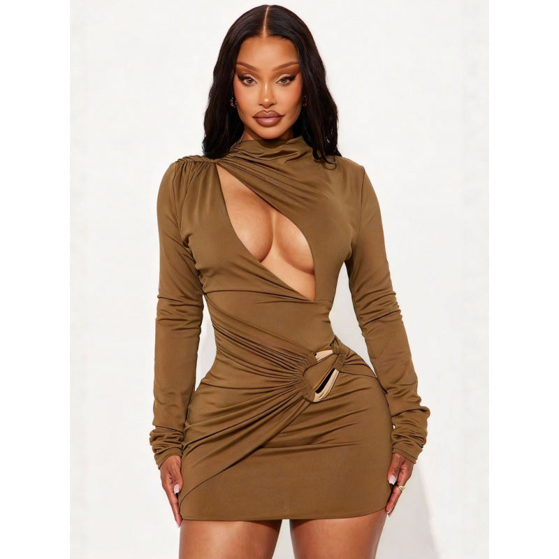 Damen Enganliegendes Minikleid mit raffiniertem Wickeldesign und tiefem Ausschnitt Drune