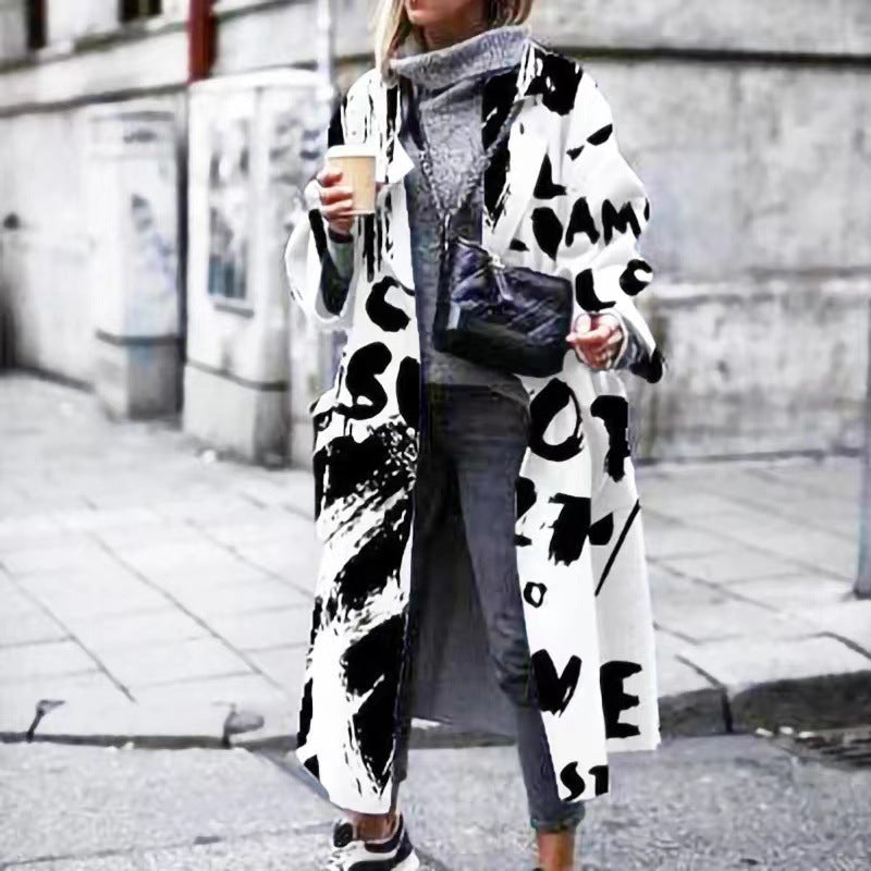 Damen Oversized Mantel mit buntem Augenmuster und lässiger Passform Drune