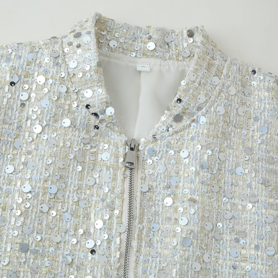 Damen Glitzernde Bomberjacke mit schimmernden Pailletten Drune