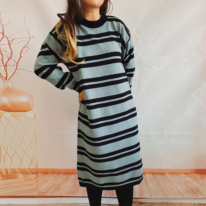 Damen lässiges Strickkleid mit modernem Streifenmuster Drune