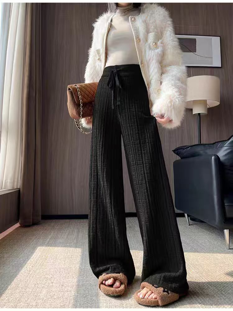 Damen elegante Palazzo-Hose mit hohem Bund und seitlichem Bindegürtel Drune