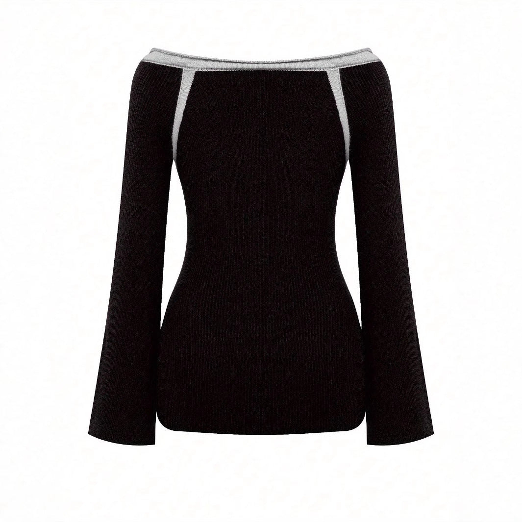 Damen lässiges Off-Shoulder Langarmoberteil mit Rippstruktur Drune