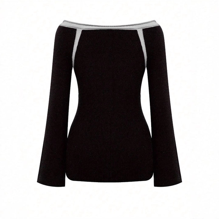Damen lässiges Off-Shoulder Langarmoberteil mit Rippstruktur Drune