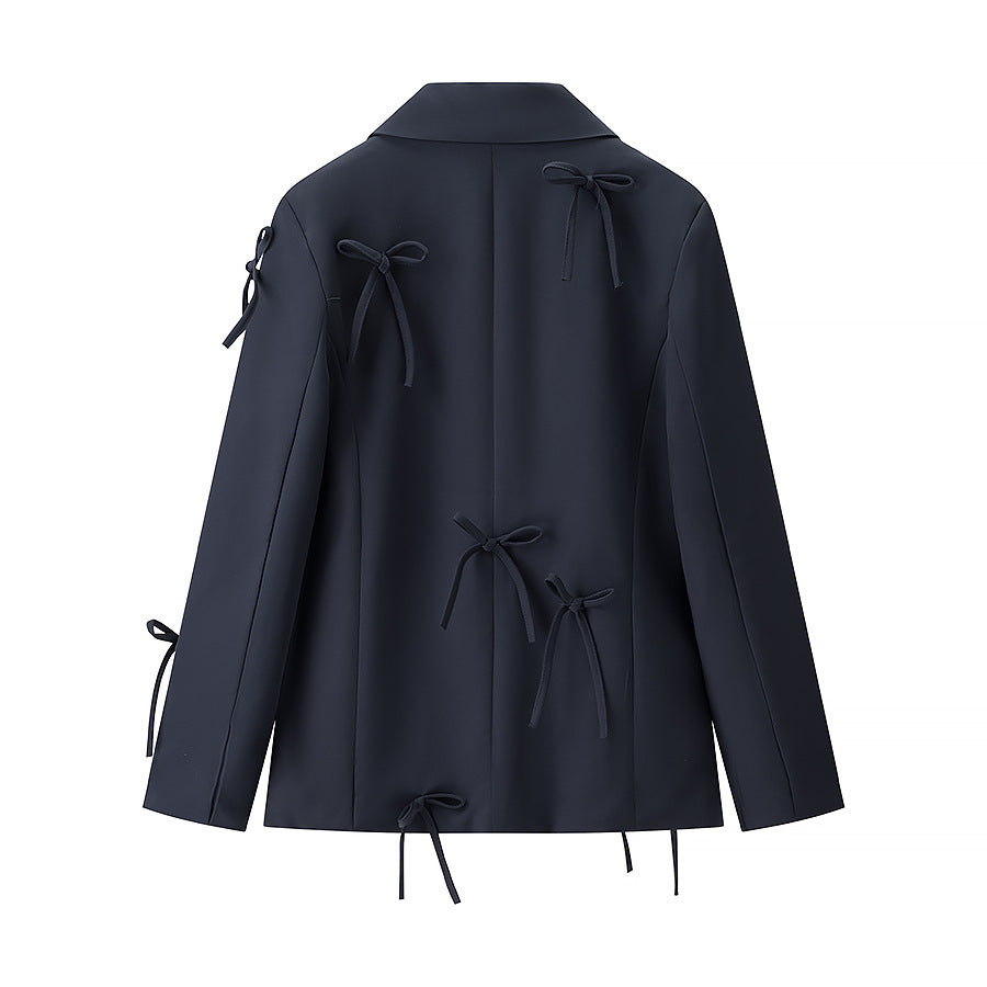 Damen modische Blazerjacke mit kreativen Bindebändern Drune
