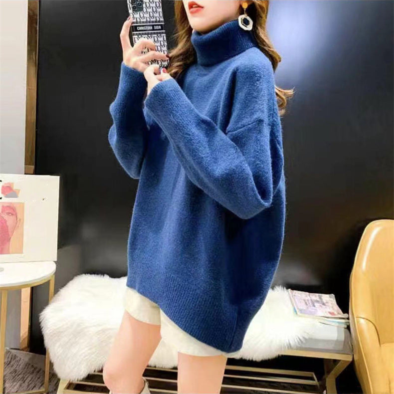 Damen Grobstrickpullover mit hohem Kragen und oversized Passform Drune