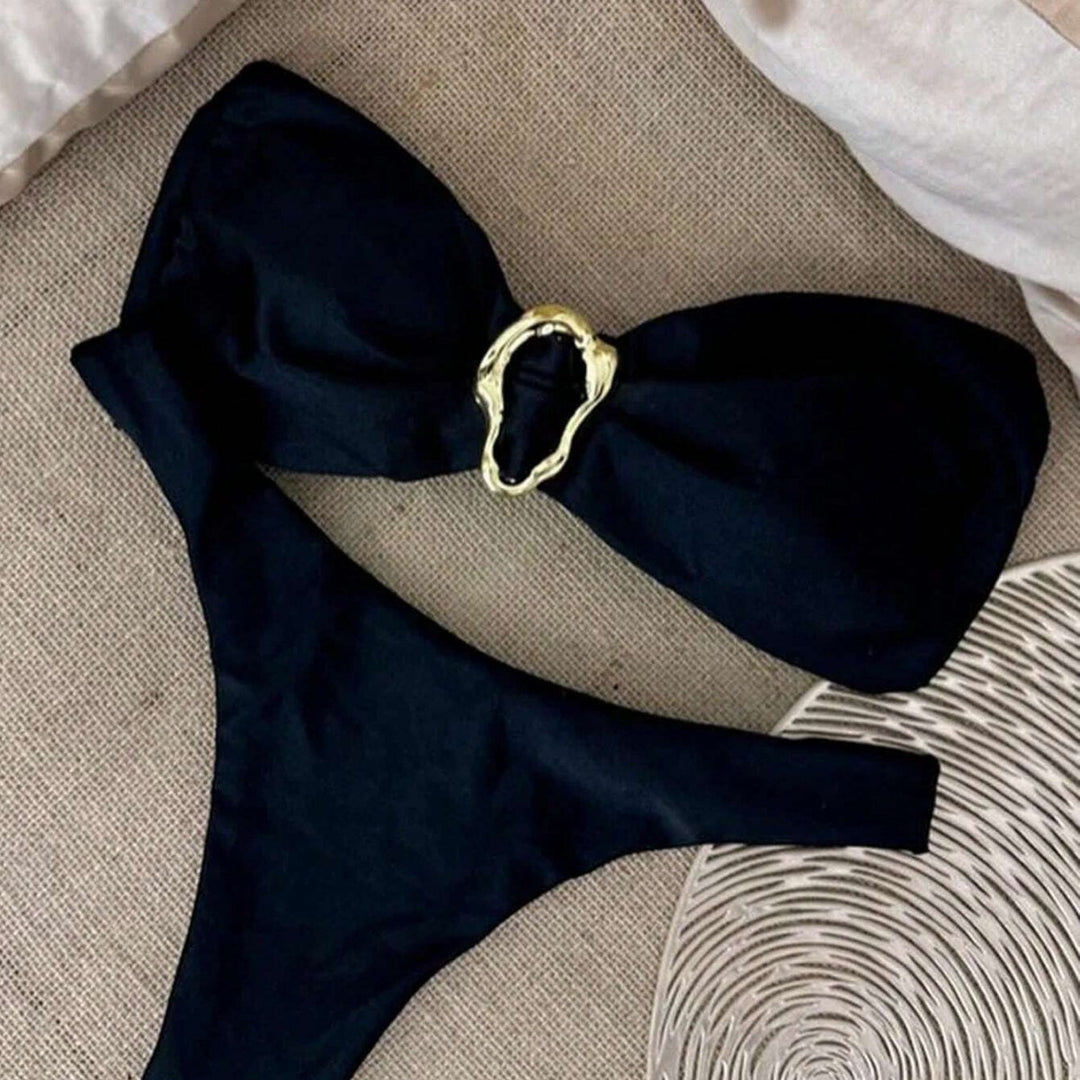 Damen Bikini mit modischem Knotendesign und elegantem Goldakzent Drune