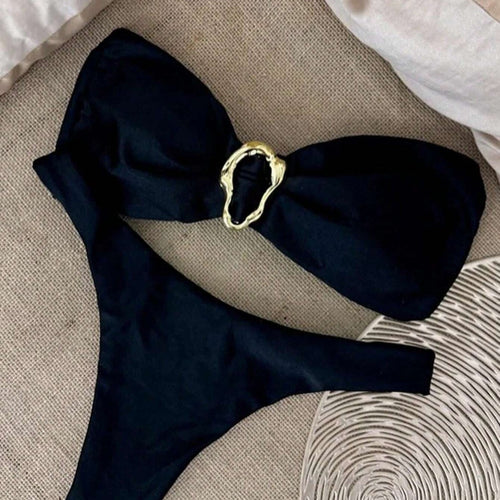 Damen Bikini mit modischem Knotendesign und elegantem Goldakzent Drune