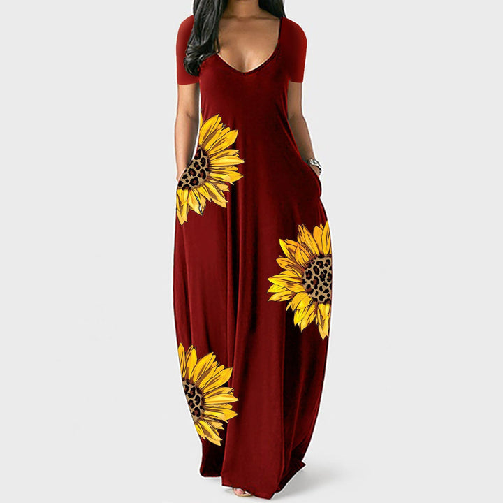 Damen Maxikleid mit floralen Akzenten und praktischen Taschen Drune