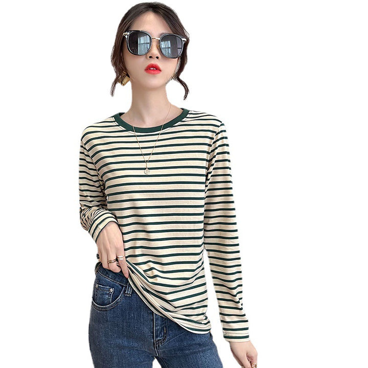 Damen gestreiftes Longsleeve-Shirt mit rundem Halsausschnitt Drune