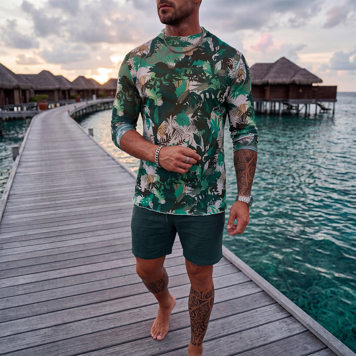 Herren Langarm-Badeoberteil mit floralem Design Drune