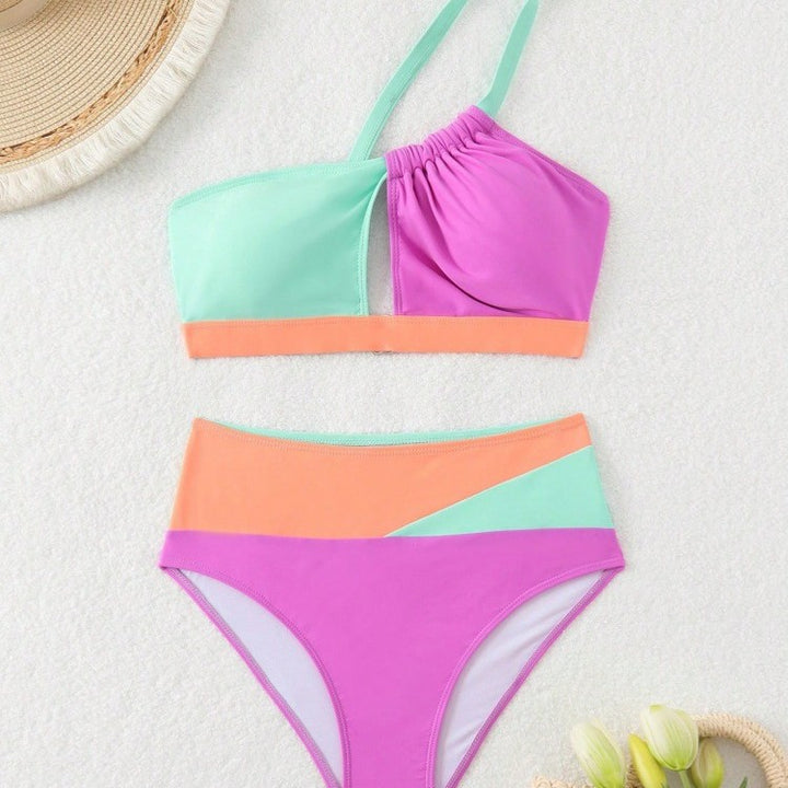 Damen Bikiniset mit asymmetrischem Schnitt und hohem Bund Drune