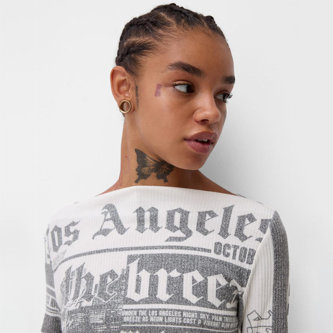 Damen Crop-Top mit kreativem Schriftdesign und weitem Schnitt Drune