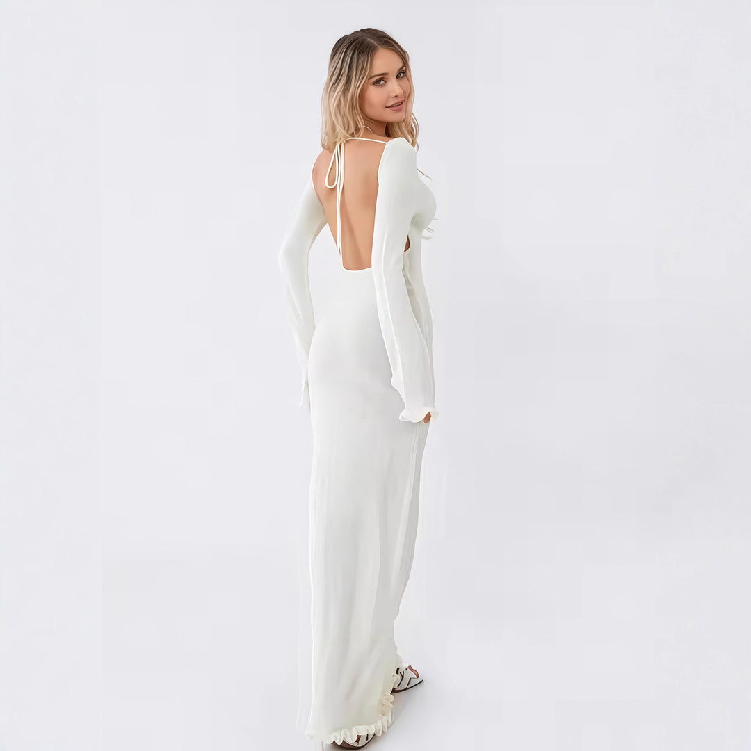 Damen Langarm-Midikleid mit raffinierten Rüschen-Details Drune