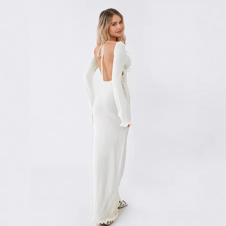 Damen Langarm-Midikleid mit raffinierten Rüschen-Details Drune