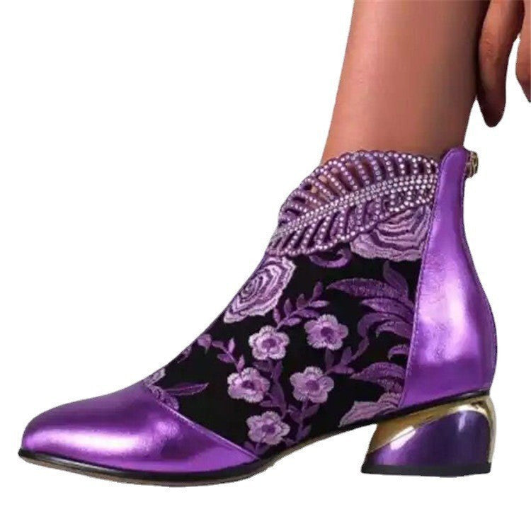 Damen Stiefeletten mit floralem Muster und glanzvollem Blockabsatz Drune