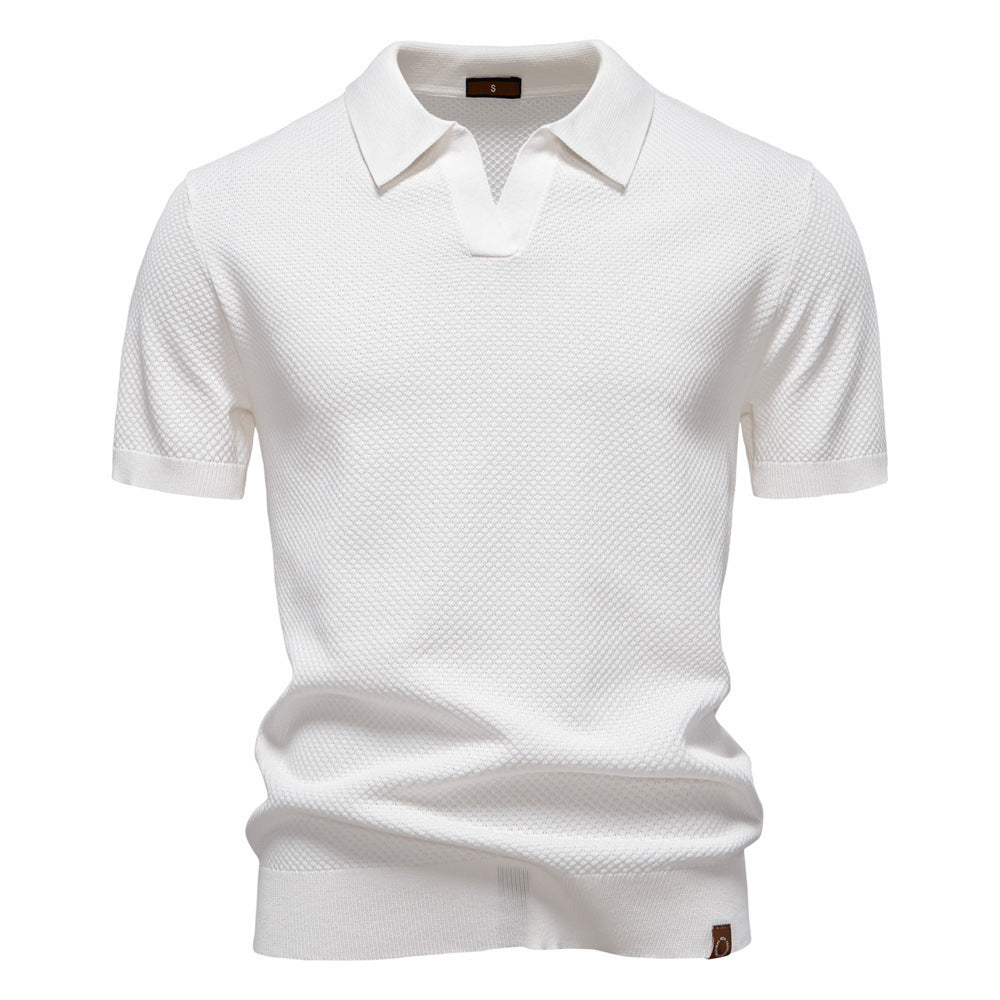 Herren nan strukturiertes Feinstrickpoloshirt mit offenem Reverskragen Drune