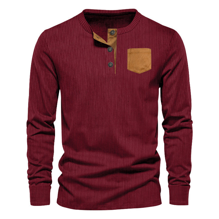 Herren Langarmshirt mit Rippstruktur und bequemem Stehkragen Drune
