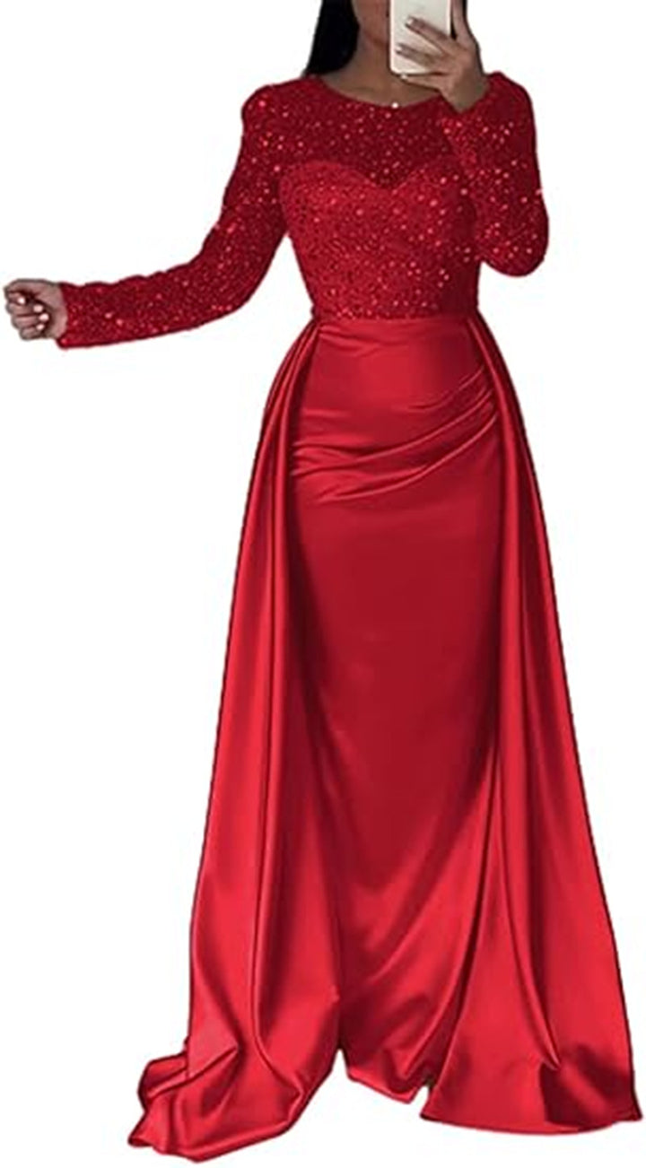 Damen Elegantes Abendkleid mit glitzerndem Oberteil und fließendem Rock Drune