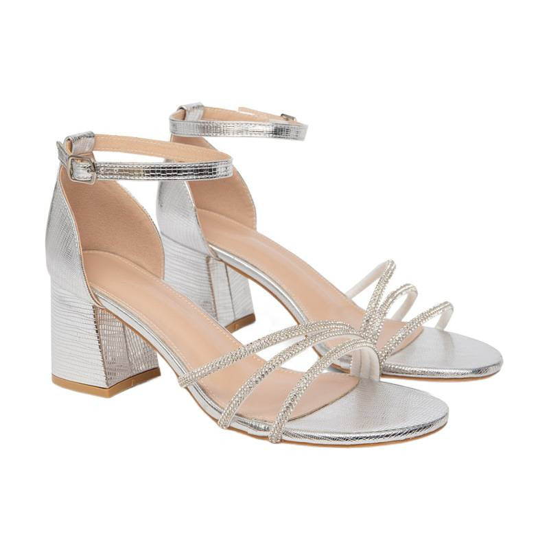 Damen elegante Riemchen-Sandalen mit glitzernden Akzenten und breitem Blockabsatz Drune