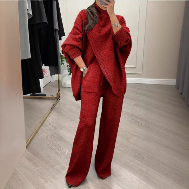 Damen Strickpullover und weite Hose Ensemble Drune
