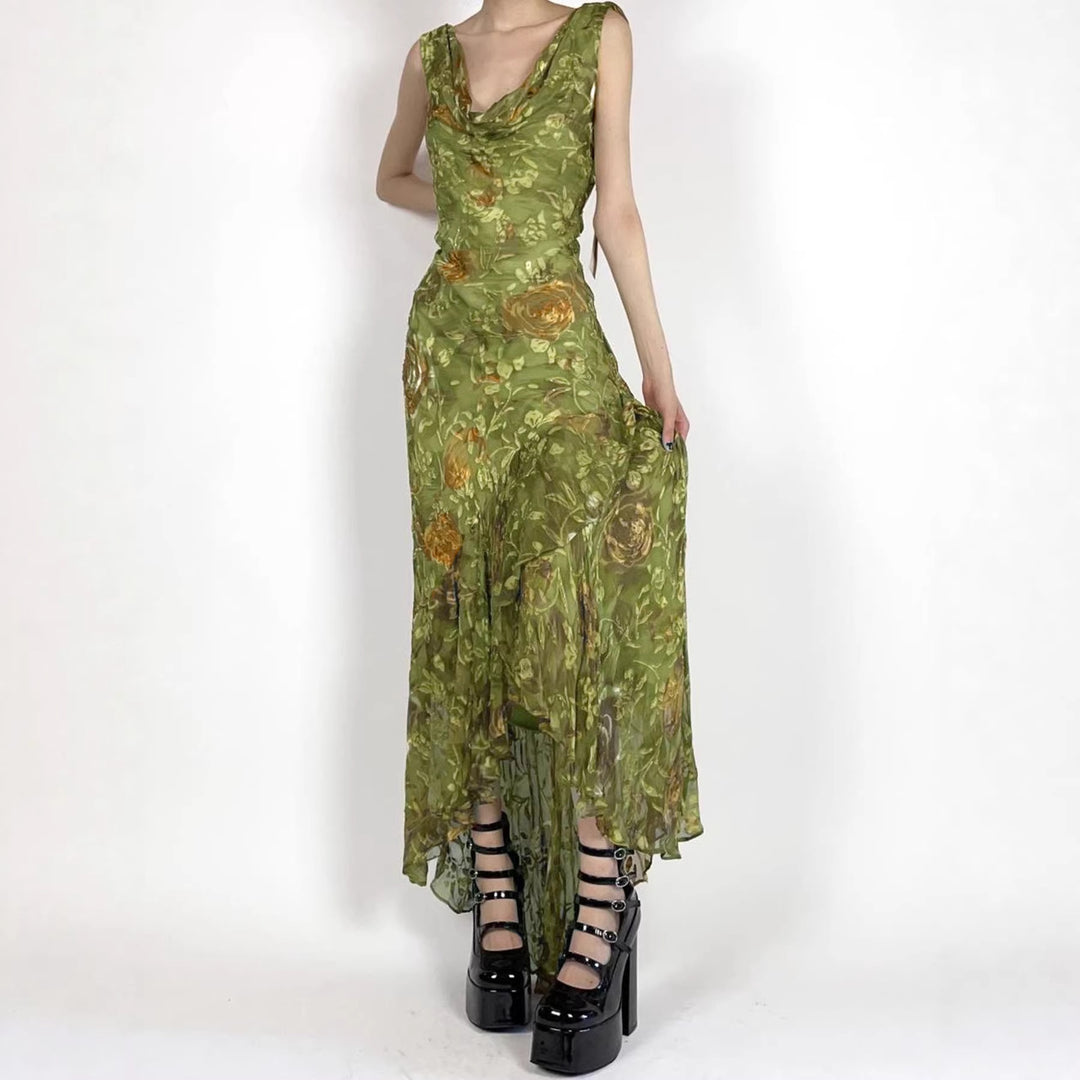Damen Maxikleid mit asymmetrischem Saum und floralem Design Drune