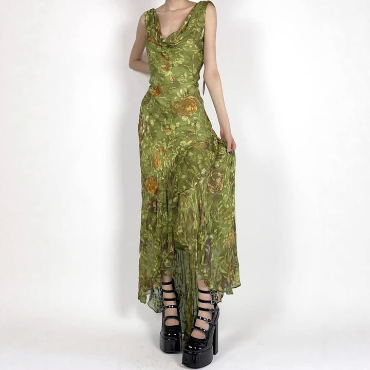 Damen Maxikleid mit asymmetrischem Saum und floralem Design Drune