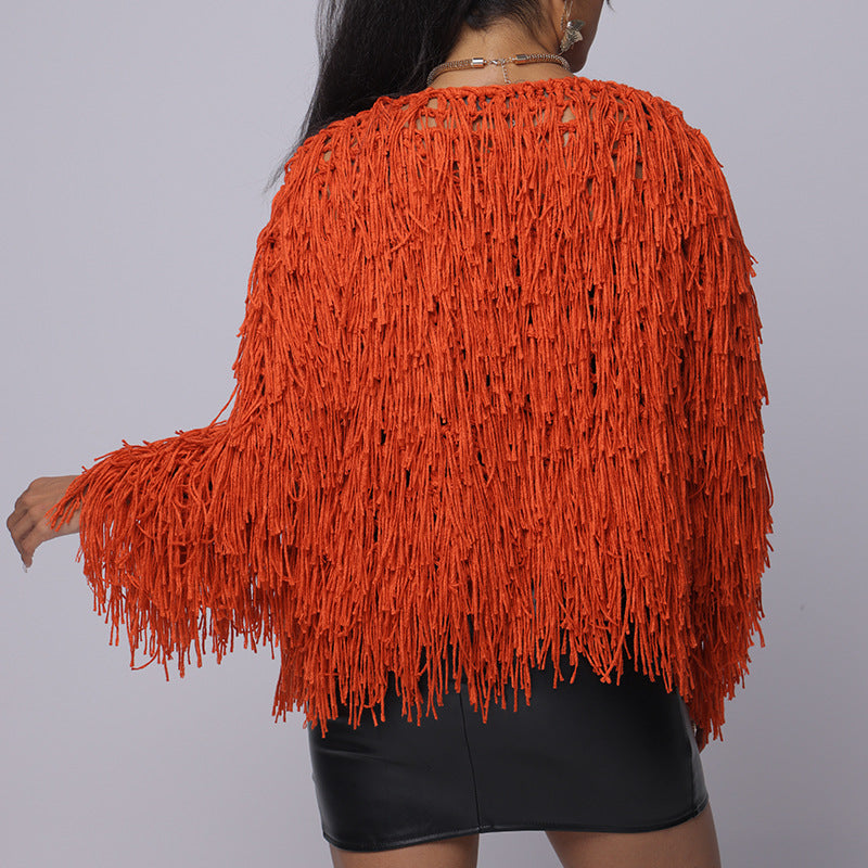 Damen Fransen-Pulloverjacke mit offenem Schnitt und stylischem Design Drune