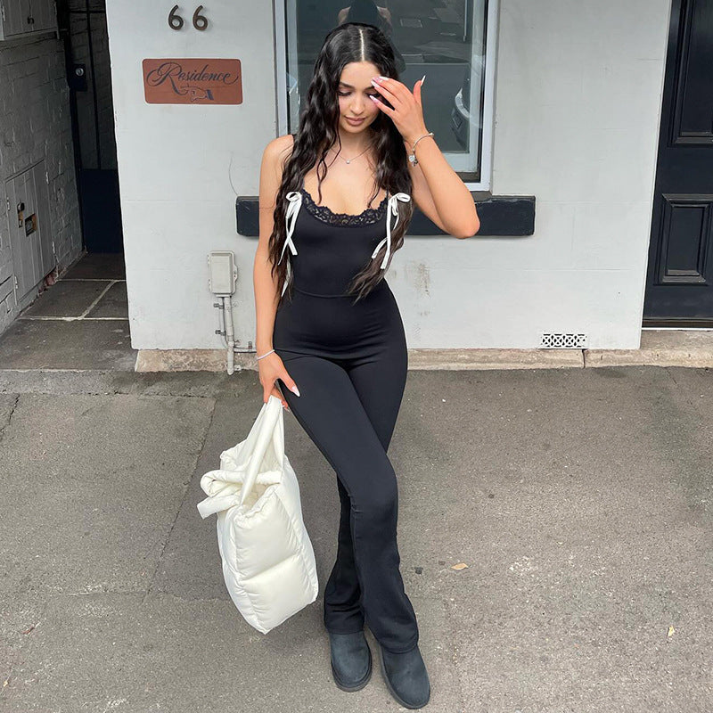 Damen Jumpsuit mit Spitze und verstellbaren Trägern Drune