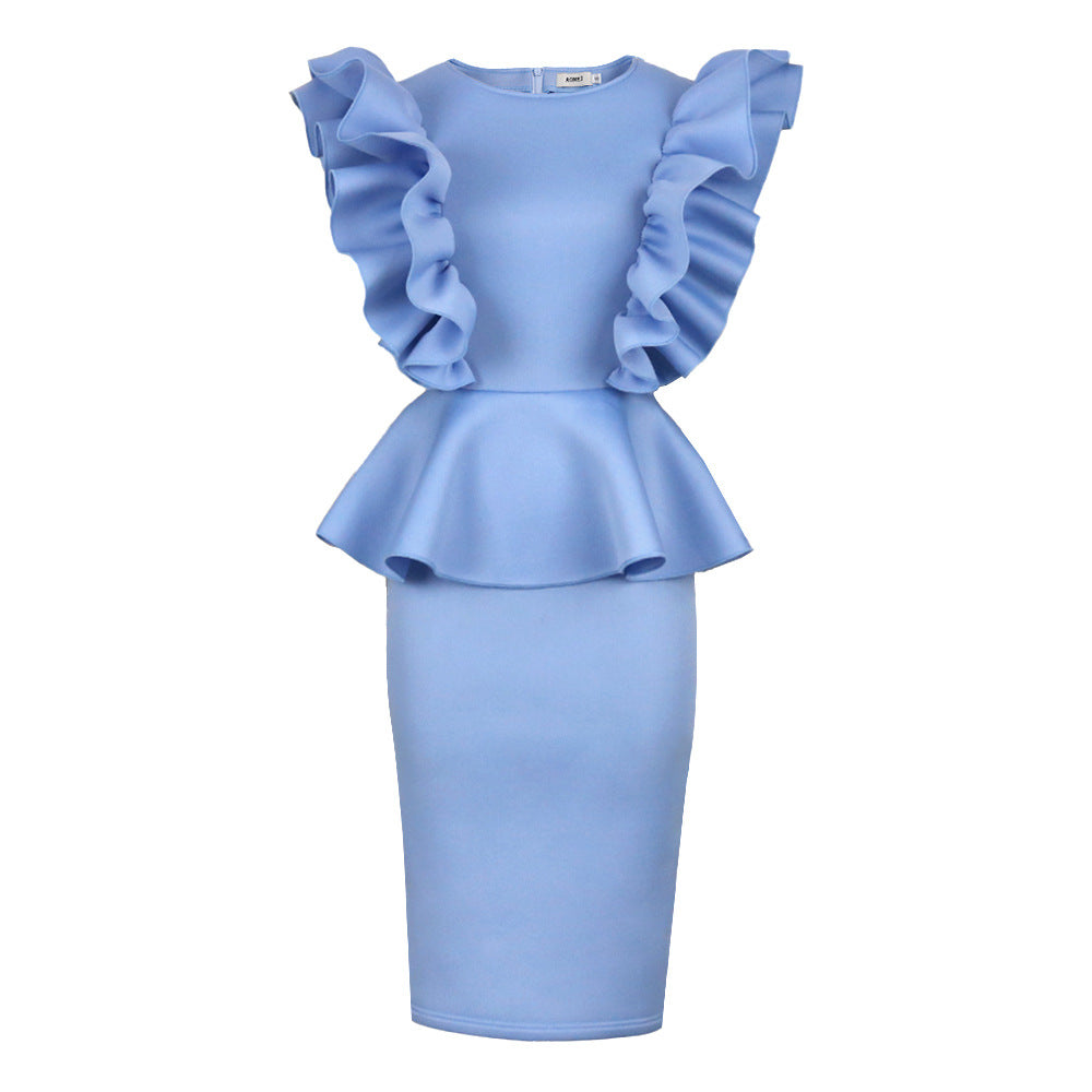 Damen figurbetontes Kleid mit extravaganten Rüschendetails Drune