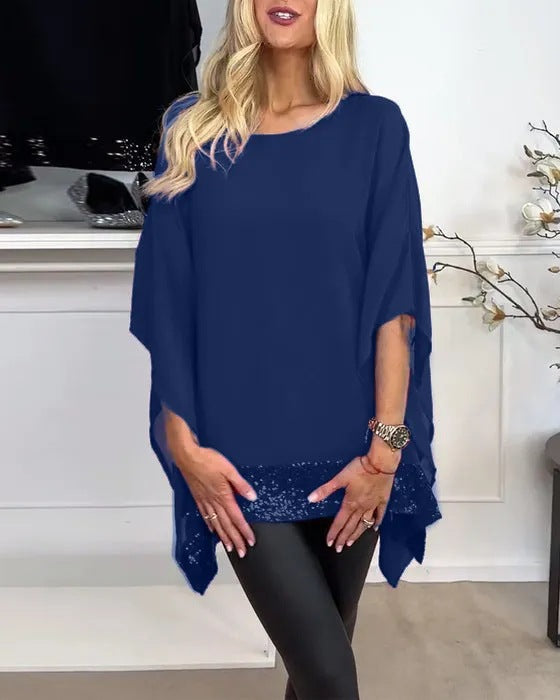 Damen modisches Poncho-Oberteil mit elegantem Spitzenabschluss Drune