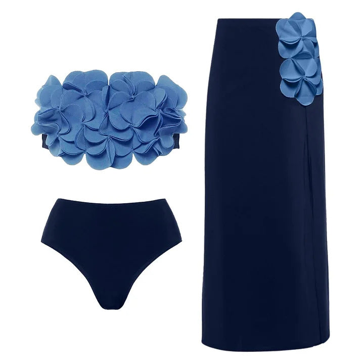 Damen Schwimmanzug mit asymmetrischem Schnitt und floralen Applikationen Drune