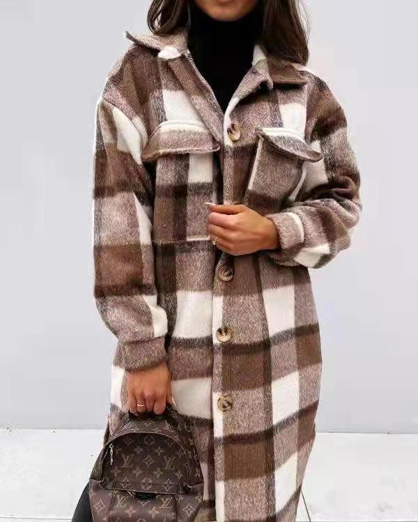 Damen Karierter Oversized-Hemd-Mantel mit praktischen Taschen Drune