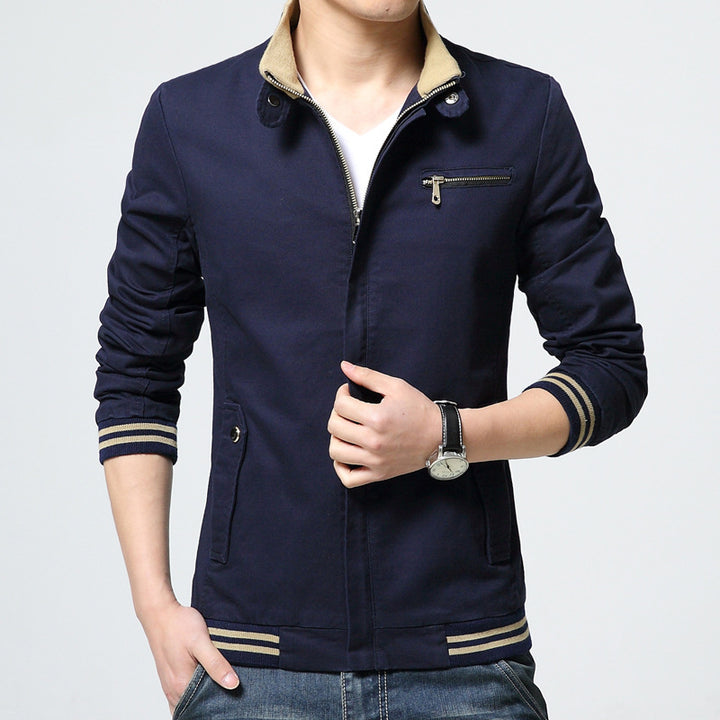 Herren nan sportlich-elegante Harringtonjacke mit Stehkragen, Reißverschlusstasche und gestreiften Rippbündchen Drune