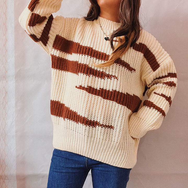 Damen Grobstrickpullover mit luxuriösem Muster und körperbetontem Schnitt Drune