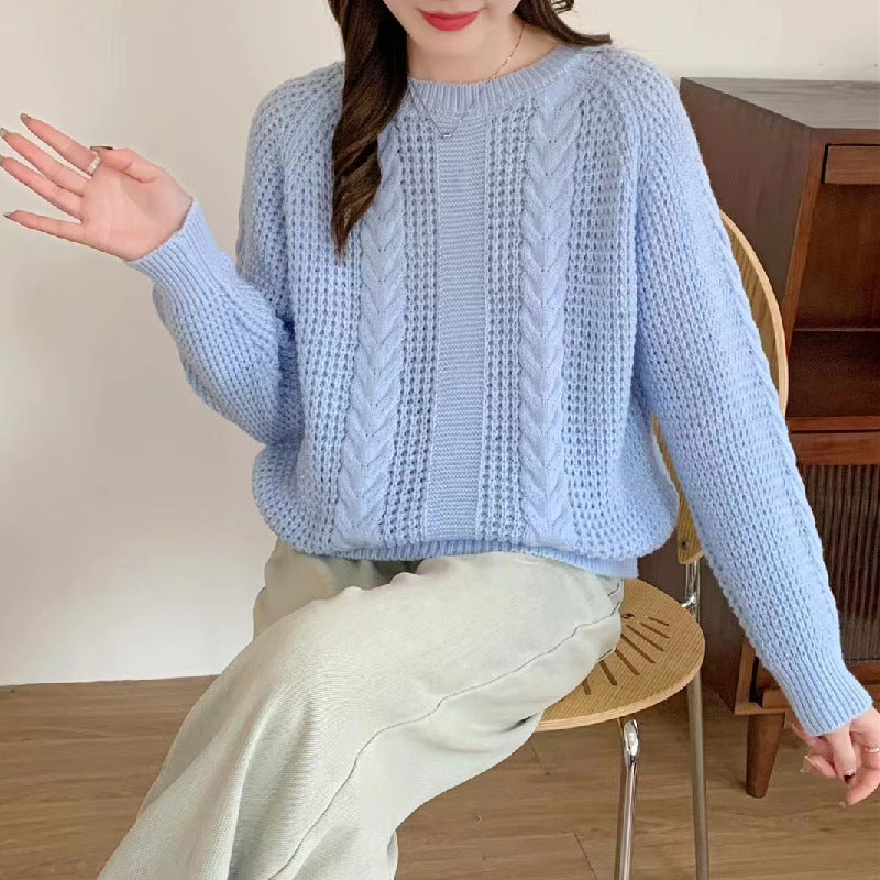 Damen Grobstrickpullover mit Zopfmuster und lockerer Passform Drune