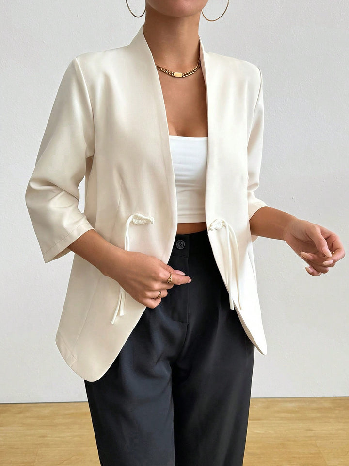 Damen Modischer Wickelblazer mit Taillenzug und 3/4-Ärmeln Drune