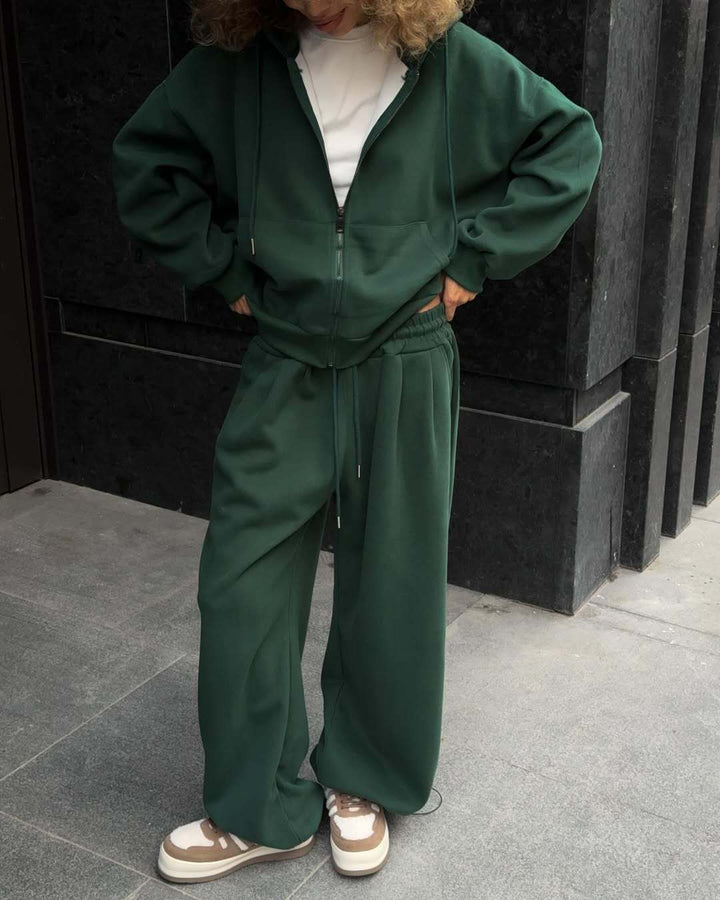 Damen nan weites Lounge-Set mit Zip-Hoodie, Kängurutasche und extraweiter Highwaist-Jogginghose Drune