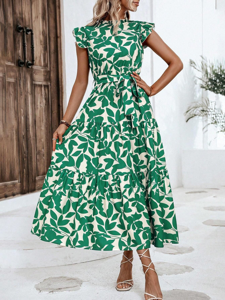 Damen lässiges Midi-Kleid mit Rüschen und floralem Muster Drune
