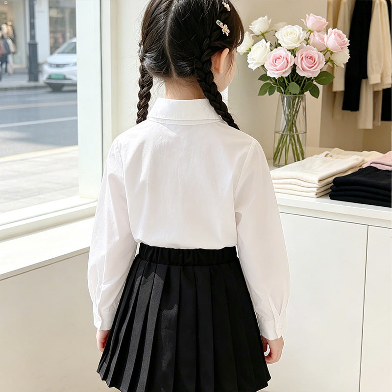 Mädchen elegante Hemdbluse mit feinem Spitzenbesatz Drune