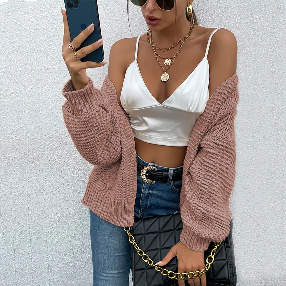 Damen Strickjacke mit voluminösen Ärmel und stylischem Rippenmuster Drune
