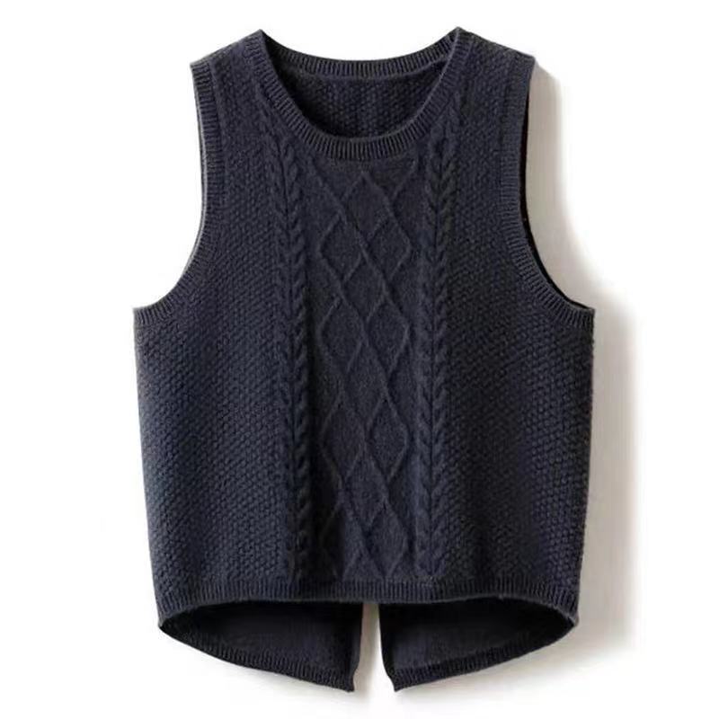 Damen Ärmellose Strickweste mit Zopfmuster und modernen Details Drune