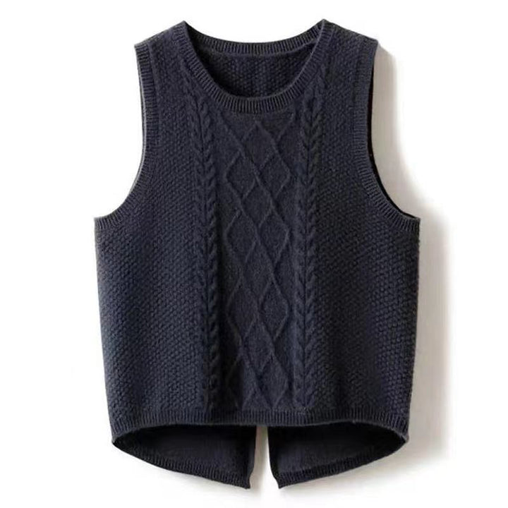 Damen Ärmellose Strickweste mit Zopfmuster und modernen Details Drune