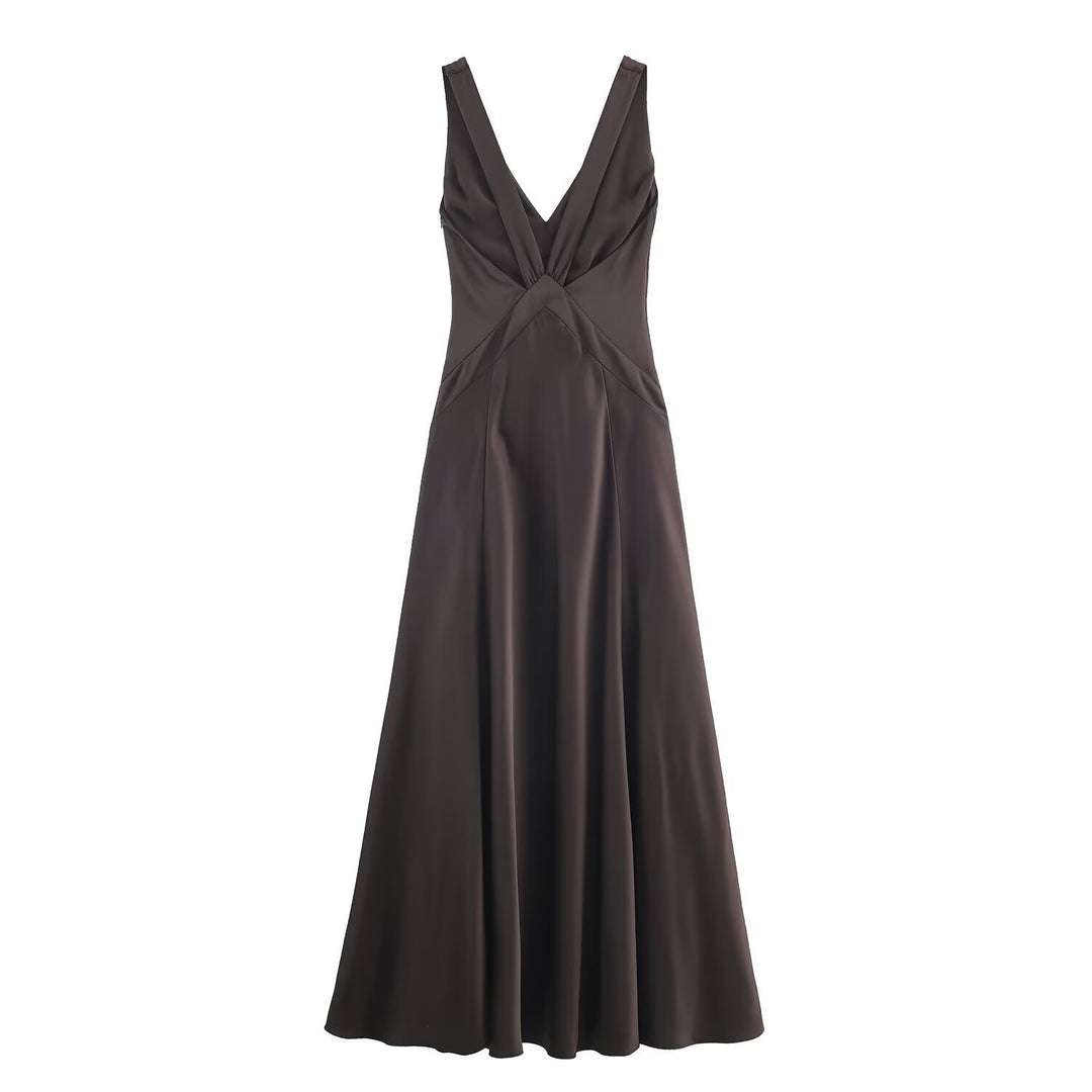 Damen Maxikleid mit elegantem V-Ausschnitt und raffiniertem Schlitz Drune