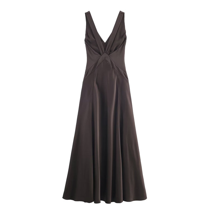 Damen Maxikleid mit elegantem V-Ausschnitt und raffiniertem Schlitz Drune