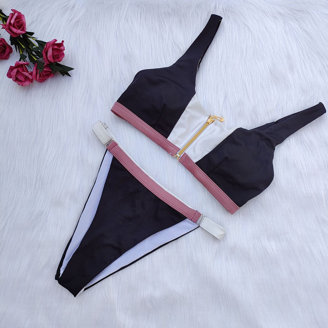 Damen Sport-Bikini-Set mit Reißverschluss und farblich abgesetzten Details Drune